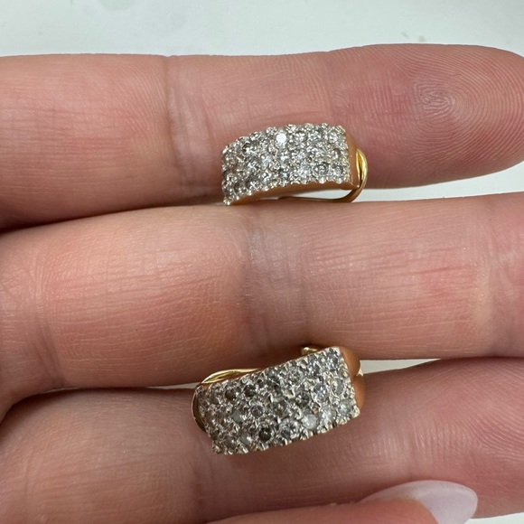Stunning 14K Yellow Gold and Genuine Diamonds Omega Back Post Earrings